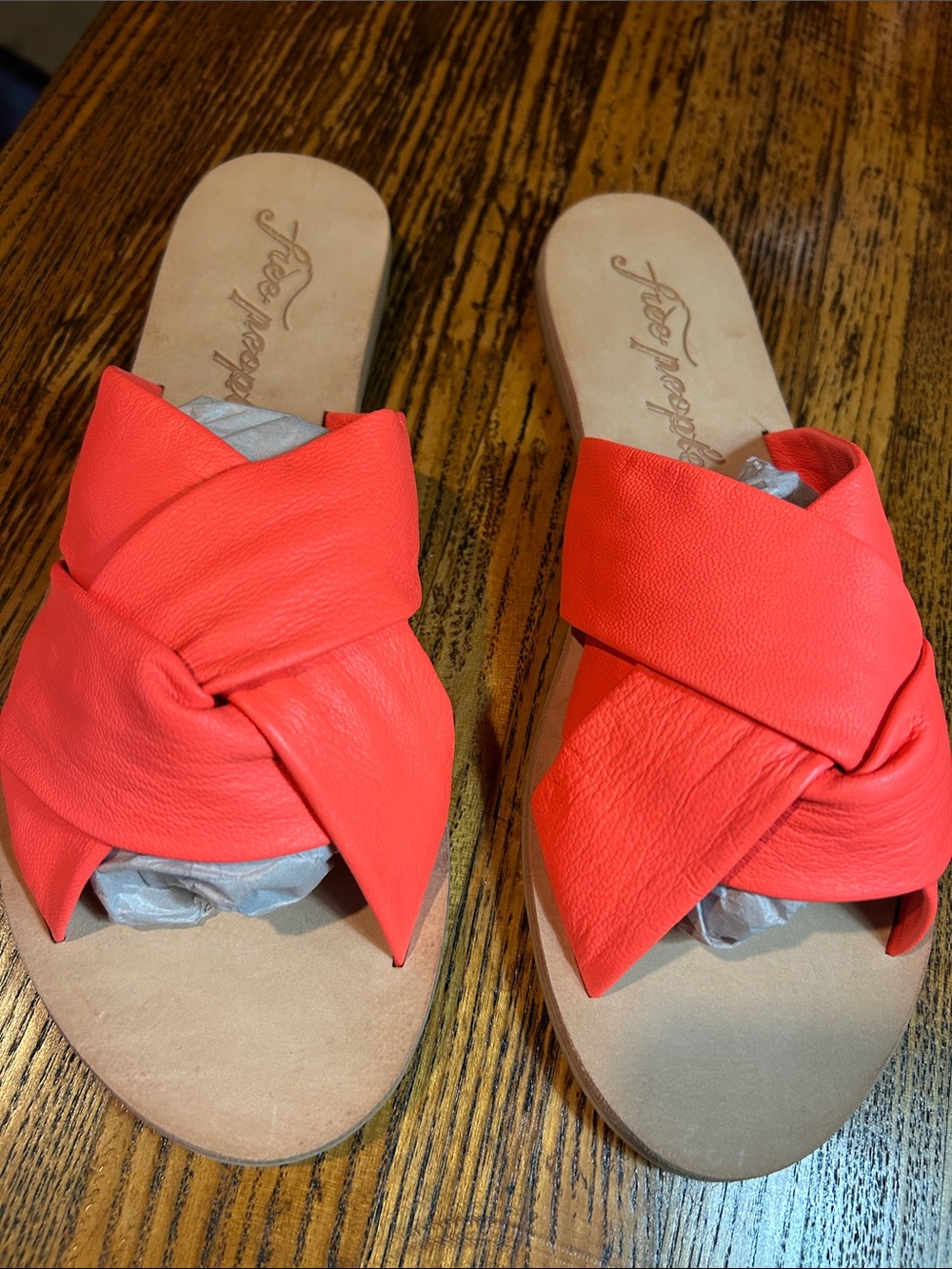 Free People Bright Coral Knotted Leather Slide SandalsNWT